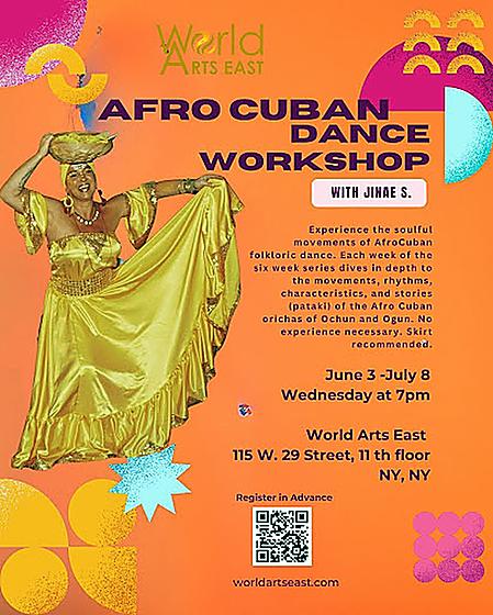 Afro-Cuban dance workshop flyer — The Ochun and Ogun Edition with Jinae Suire