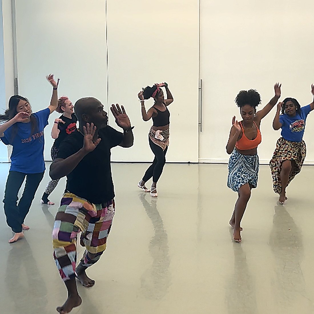 Live drummers at the West African dance workshop